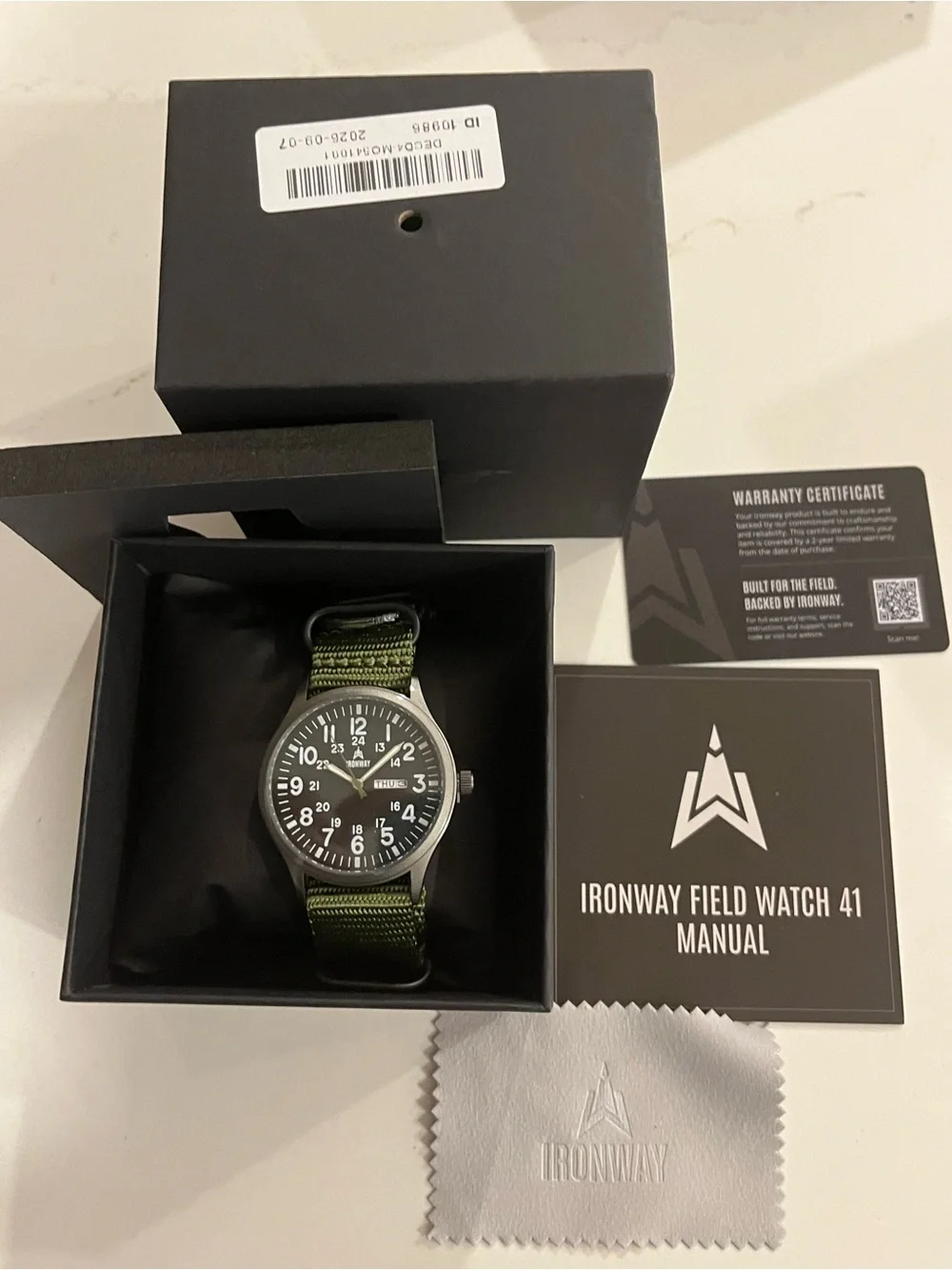 IronWay Men's Field Watch with Olive Green Nylon Nato Strap Quartz NWT 41mm